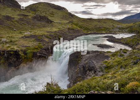 The Salto Grande Waterfall in Torres del Paine National Park, Patagonia, Chile Stock Photo