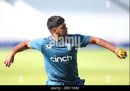 England's Rehan Ahmed during a nets session at Trent Bridge, Nottingham. Picture date: Friday September 22, 2023. Stock Photo