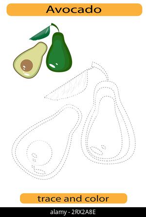 Tracing lines for children development, bright avocado, handwriting practice for children, vector Stock Vector