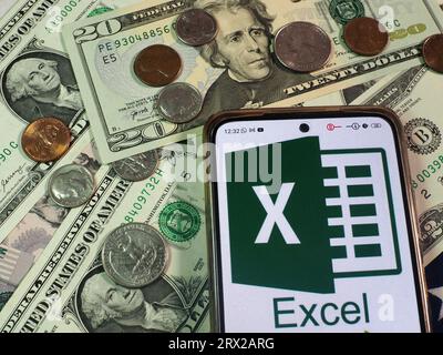 In this photo illustration, Microsoft Excel logo seen displayed on a smartphone. Stock Photo