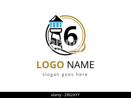 Letter 6 Lighthouse Logo Design Vector Template. Modern vector lighthouse logo for business, organization, or website Stock Vector