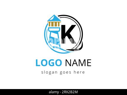 Letter K Lighthouse Logo Design Vector Template. Modern vector lighthouse logo for business, organization, or website Stock Vector