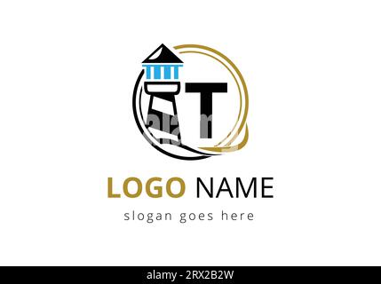Letter T Lighthouse Logo Design Vector Template. Modern vector lighthouse logo for business, organization, or website Stock Vector