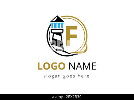 Letter F Lighthouse Logo Design Vector Template. Modern vector lighthouse logo for business, organization, or website Stock Vector