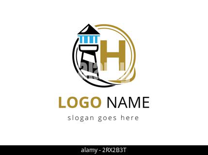 Letter H Lighthouse Logo Design Vector Template. Modern vector lighthouse logo for business, organization, or website Stock Vector