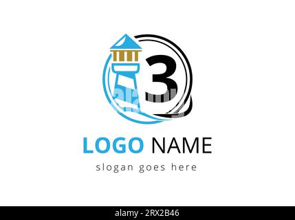 Letter 3 Lighthouse Logo Design Vector Template. Modern vector lighthouse logo for business, organization, or website Stock Vector