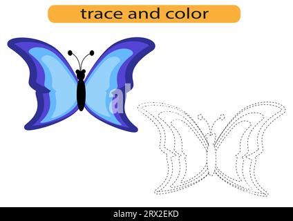 Tracing lines for children development, bright butterfly moth, handwriting practice for children, vector Stock Vector