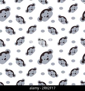 Seamless pattern with cute monkeys on a white background. Vector illustration. Design for textiles, bed linen, packaging, children s clothing. Stock Vector
