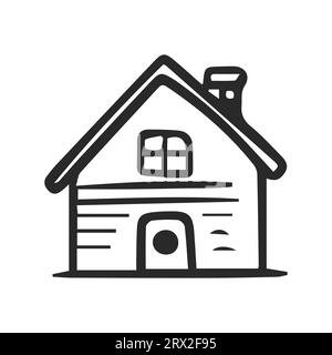 House doodle illustration, hand drawn cute home. Simple icon on white Stock Vector