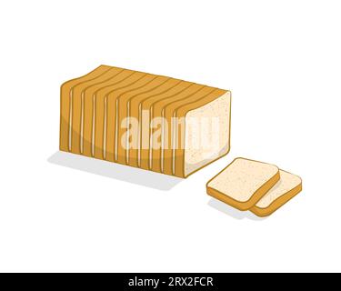 White bread, sliced on a white background. Vector illustration, bakery products made in cartoon style by hand. Stock Vector