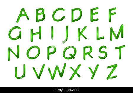 Alphabet font isometry in green, in a realistic 3D style on a white background. Minimalistic fashion type ABC, Vector Illustration for your proktiv le Stock Vector