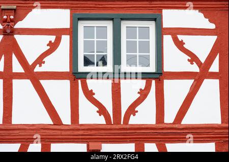 A typical old half-timbered style German building façade, Moesel, Germany. Stock Photo