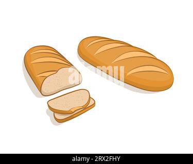 White bread, sliced on a white background. Vector illustration, bakery products made in cartoon style by hand. Stock Vector