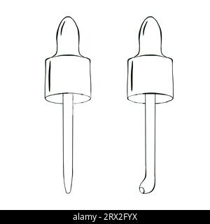 Glass pipette with drops of aromatic oil. Hand drawn illustration. Stock Photo