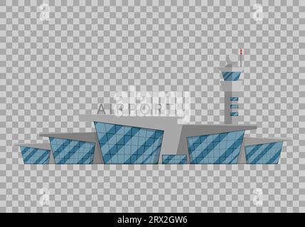Airport building is isolated in the Flat style on transparent background vector illustration. Modern airport, flying vehicles, travel to other countri Stock Vector