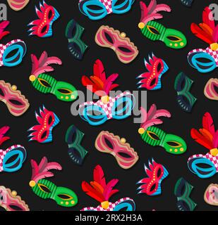 Seamless pattern Venetian carnival mask hand painted isolated on white background. Wrap, decoration for masquerade, parties and various celebrations. Stock Vector