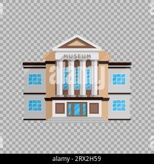 Museum building in flat style isolated on transparent background Vector illustration. Classical architecture, cultural monuments exhibits, cultural pr Stock Vector