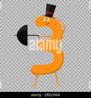 Three Cute fun colorful figure in the form of cartoon characters for kids isolated. Third Vector Illustration children s mathematical symbol, smiling. Stock Vector