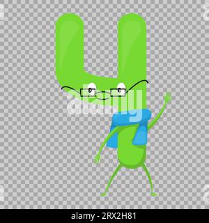 Four Cute fun colorful figure in the form of cartoon characters for kids isolated. Fourth Vector Illustration children s mathematical symbol, smiling. Stock Vector