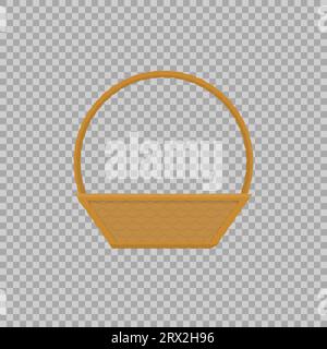 Empty baskets set isolated on transparent background vector illustration. Wicker picnic baskets, picnic Easter holiday, osier container clean, symbols Stock Vector