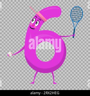 Six Cute fun colorful figure in the form of cartoon characters for kids isolated. Vector Illustration children s mathematical symbol, smiling. Stock Vector
