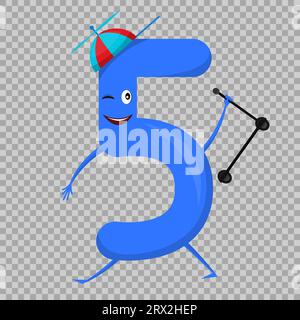 Five Cute fun colorful figure in the form of cartoon characters for kids isolated. Fifth Vector Illustration children s mathematical symbol, smiling. Stock Vector
