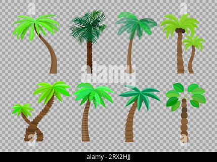 Palm tree isolated in cartoon style set on a transparent background Vector Illustration. Trees summer sun tropical beach, a natural topic for your pro Stock Vector