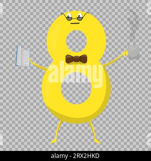Eight Cute fun colorful figure in the form of cartoon characters for kids isolated. Vector Illustration children s mathematical symbol, smiling. Stock Vector