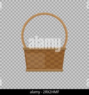 Empty baskets set isolated on transparent background vector illustration. Wicker picnic baskets, picnic Easter holiday, osier container clean, symbols Stock Vector