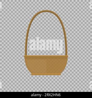 Empty baskets set isolated on transparent background vector illustration. Wicker picnic baskets, picnic Easter holiday, osier container clean, symbols Stock Vector