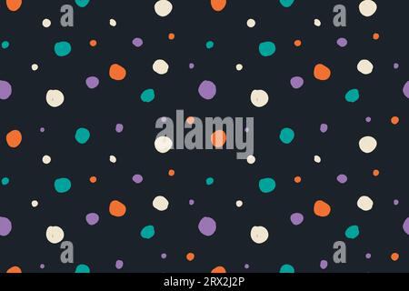 Bright colored squiggle doodle seamless pattern. Creative abstract uneven different dots style drawing background for children or trendy design with b Stock Vector