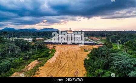 Aerial of the future Presidential Palace, Ciudad de la Paz, Rio Muni, Equatorial Guinea, Africa Stock Photo