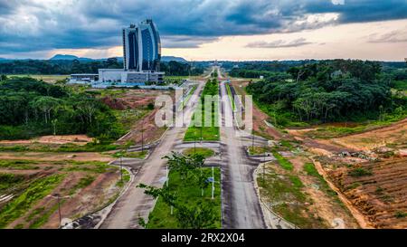 Aerial of the future capital Ciudad de la Paz, Rio Muni, Equatorial Guinea, Africa Stock Photo