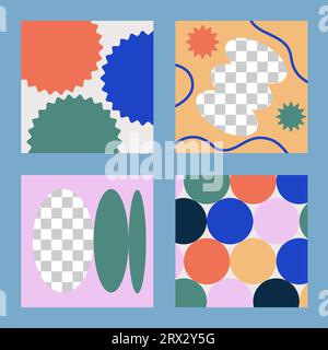 Set groovy minimal square banner template for social media posts. Editable microblog carousel slides template collection. Pastel colors backdrops in Stock Vector