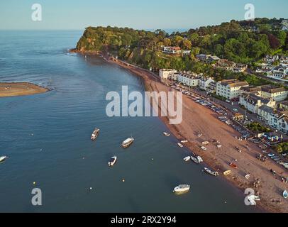 An aerial view of the mouth of the River Teign, looking across to the Ness headland and the village of Shaldon, near Teignmouth, south coast of Devon Stock Photo