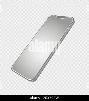 Smartphone mockup in rotated position. Mobile phone in perspective view. Template for presentation 3D realistic device. Vector illustration for banner Stock Vector