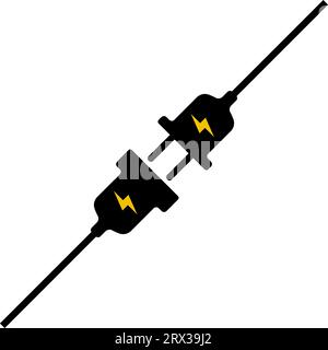 Electrical wire, plug socket icon disconnected 404 Internet connection error Stock Vector