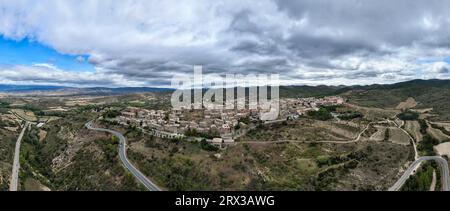 aerial view of the medieval town of Sos del Rey Católico in Aragon, Spain. Stock Photo