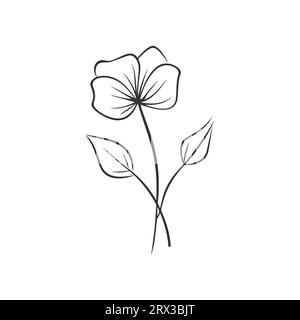 Abstract flower in one line art drawing style. Black line sketch on white background. Vector illustration Stock Vector