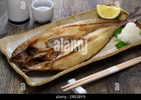 Grilled semi-dried fish (Okhotsk atka mackerel), Japanese traditional food Stock Photo
