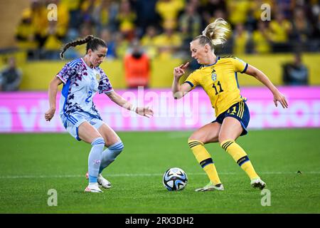 Spain's Ona Batlle (L) and Sweden's Stina Blackstenius in action during the UEFA Women's Nations League soccer match (League A , Group A4) between Sweden and Spain at Gamla Ullevi in Gothenburg, Sweden, on Sept. 22, 2023.Photo: Björn Larsson Rosvall / TT / code 9200 Stock Photo
