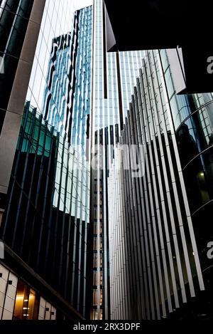 London, UK. 2nd Aug, 2023. Modern abstract reflections in glass fronted office buildings in the financial district of the British capital London. (Credit Image: © John Wreford/SOPA Images via ZUMA Press Wire) EDITORIAL USAGE ONLY! Not for Commercial USAGE! Stock Photo