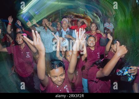 Nepal. 22nd Sep, 2023. People dance and celebrate as the members of Choking Ganesh Dhimey Baja Khala complete their music training session in Sipadol, Bhaktapur on Friday. (Credit Image: © Amit Machamasi/ZUMA Press Wire) EDITORIAL USAGE ONLY! Not for Commercial USAGE! Stock Photo