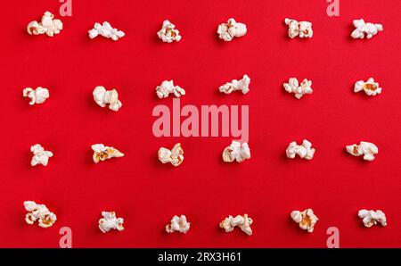 popcorn macro on a red background close-up Stock Photo