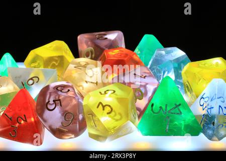 Close-Up Of Colorful Dice For war gaming Stock Photo