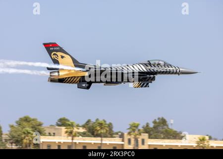 Turkish Air Force General Dynamics (TUSAS) F-16C Fighting Falcon (401) (REG: 88-0021) taking off for a practice display. Stock Photo