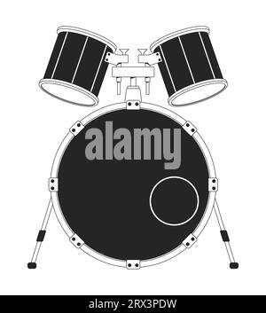 Bass drum with mid and high tom black and white 2D line cartoon object Stock Vector