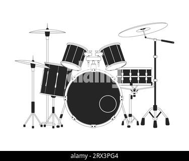 Drum set black and white 2D line cartoon object Stock Vector