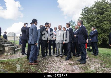 Bordeaux, France. 22nd Sep, 2023. The King Charles III at the Fort de Experimentale de Bordeaux, France on September 22, 2023. The visit celebrates the strong and historic ties between Bordeaux and the UK. Photo by Thibaud Moritz/ABACAPRESS.COM Credit: Abaca Press/Alamy Live News Stock Photo