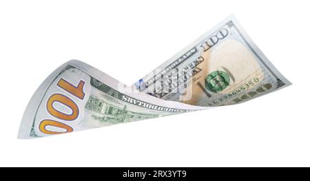 One Hundred Dollar Bill Falling or Floating on Empty Background Stock ...